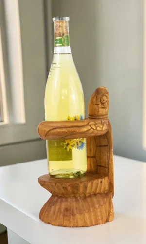 Artisan Wood Decor Hand Carved Wooden Turtle Wine Bottle Holder