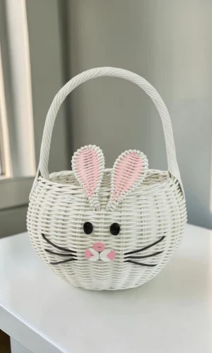 Artisan Wood Decor Large Hand-Woven Bunny Rattan Basket