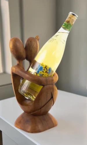 Artisan Wood Decor 12" Wooden Abstract Kissing Couple Wine Rack