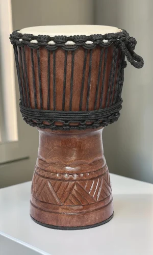 Artisan Wood Decor Professional Hand-Carved Solid Wood Djembe Drum, 16-Inch