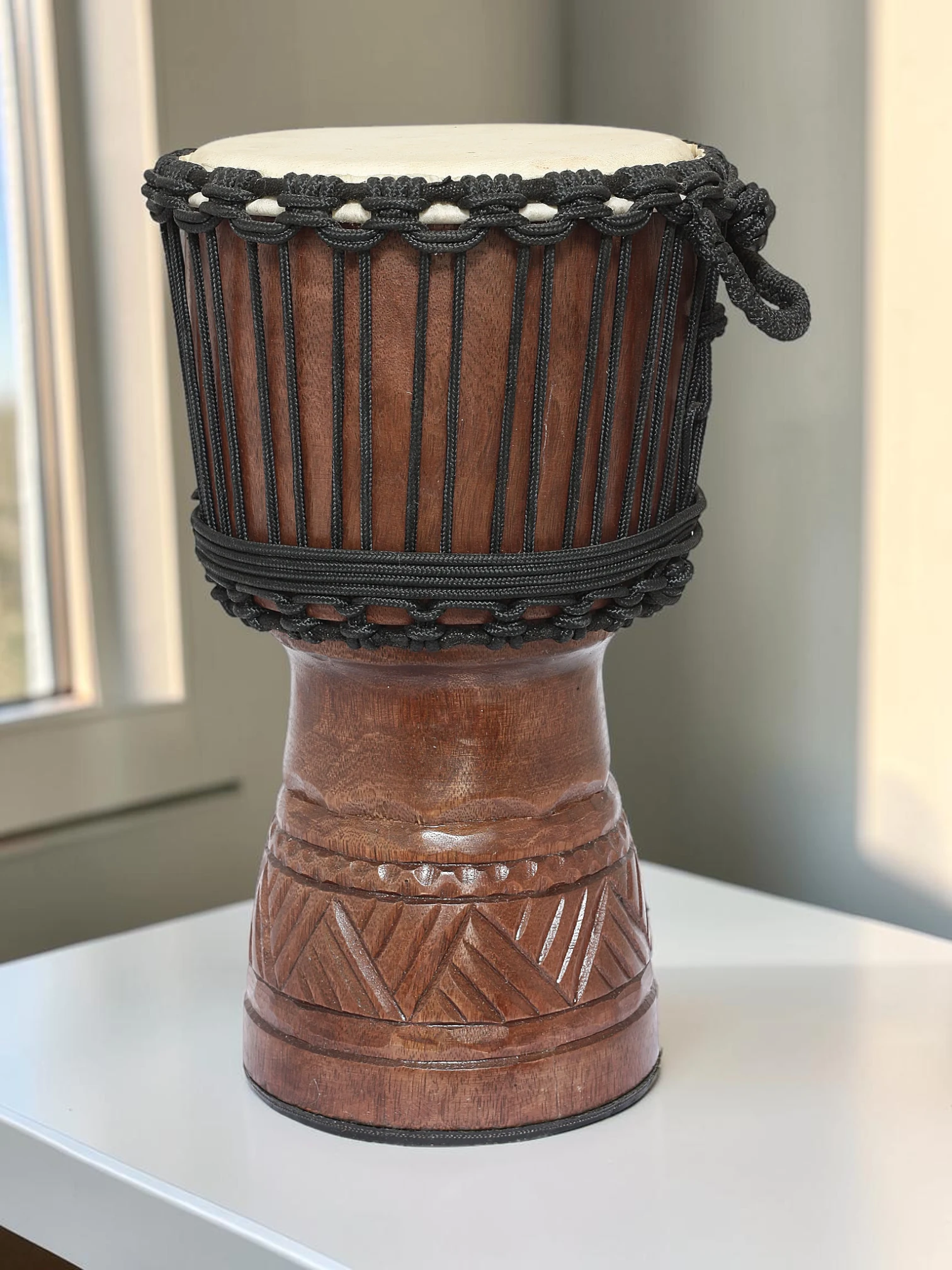 Artisan Wood Decor Professional Hand-Carved Solid Wood Djembe Drum, 16-Inch