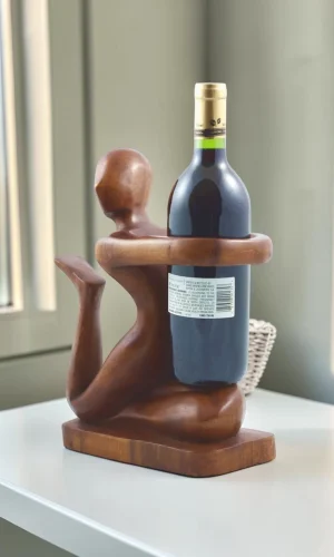 Artisan Wood Decor Handcrafted Abstract Embrace Wooden Wine Bottle Holder