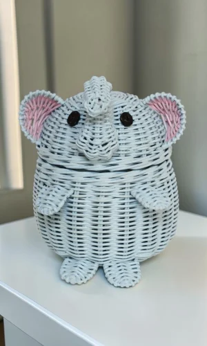 Artisan Wood Decor Handwoven Elephant Rattan Storage Basket with Secure Lid