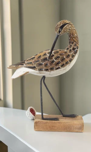 Artisan Wood Decor Hand Carved Wooden Willet Bird Statue
