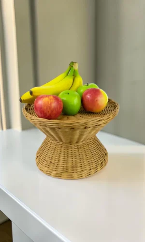 Artisan Wood Decor Handwoven Rattan Fruit Stand, 12-Inch