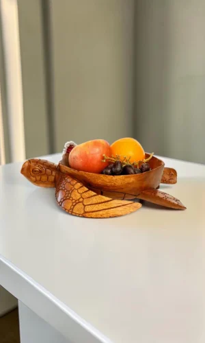 Artisan Wood Decor Hand-Carved Suar Wood Turtle Decorative Bowl