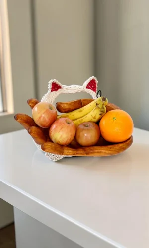 Artisan Wood Decor Hand-Carved Wooden Palm Decorative Bowl