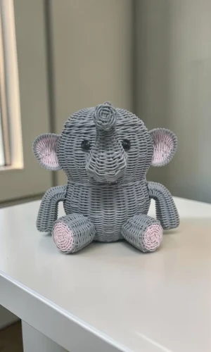 Artisan Wood Decor Large Gray Elephant Rattan-Style Storage Basket with Secure Lid