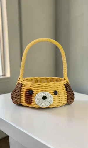 Artisan Wood Decor Handwoven Rattan Puppy Basket