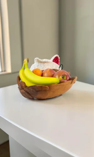 Artisan Wood Decor Hand Carved Solid Wood Turtle Decorative Bowl