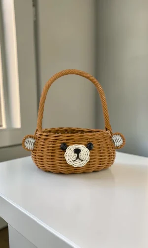 Artisan Wood Decor Handwoven Rattan Bear Basket