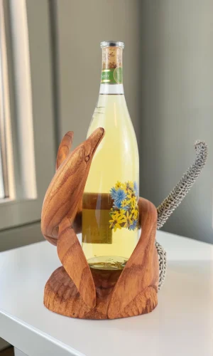 Artisan Wood Decor Handcrafted Wooden Dolphin Wine Bottle Holder
