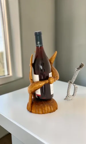 Artisan Wood Decor Hand-Carved Wooden Dolphin Wine Bottle Holder