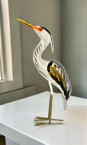 Artisan Wood Decor Hand-Carved Wooden Great Blue Heron Sculpture