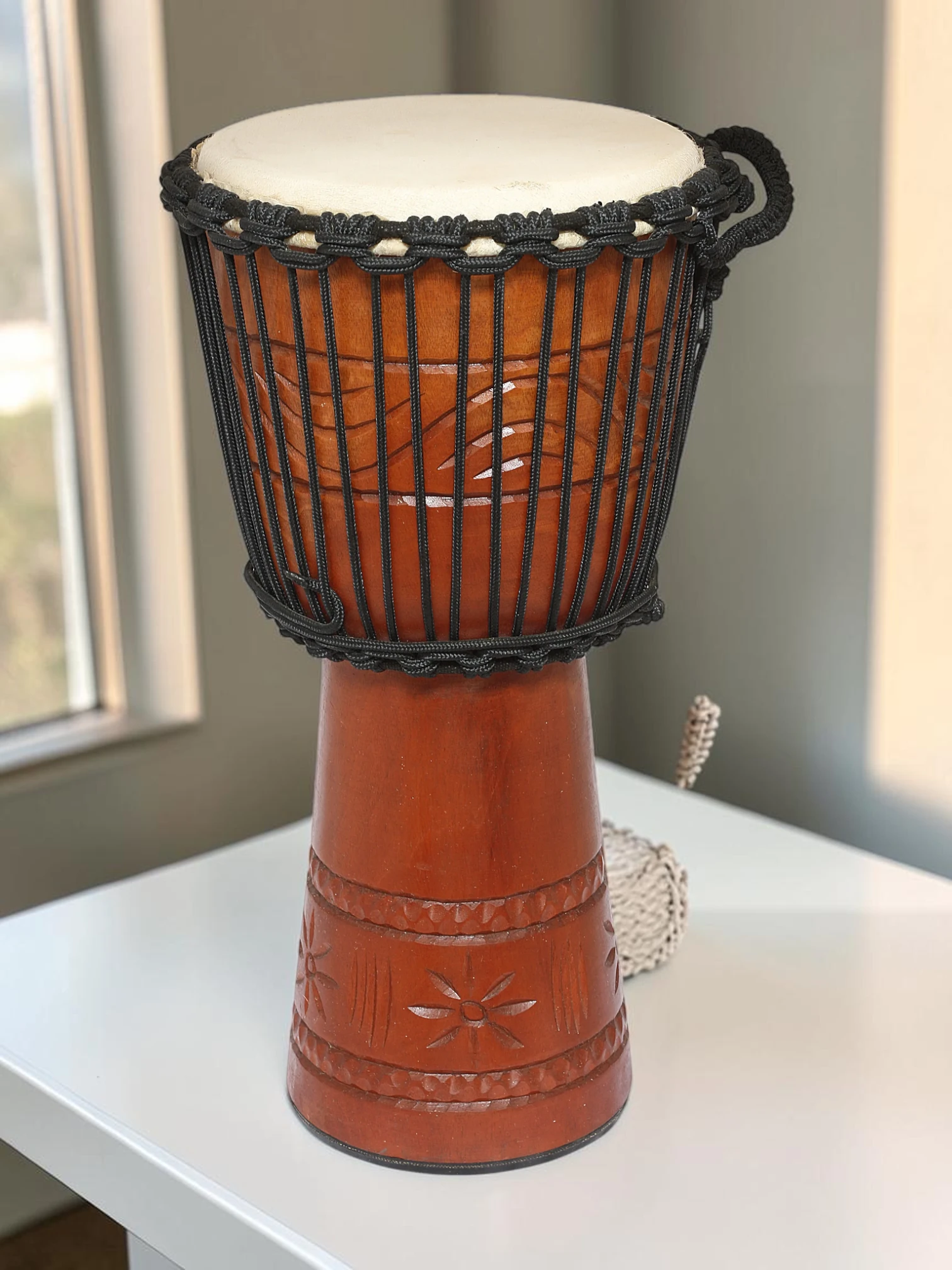 Artisan Wood Decor Professional Hand-Carved Wooden Djembe Drum, 20-Inch