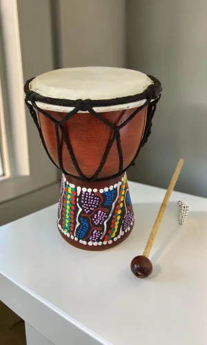 Artisan Wood Decor Hand-Carved Wooden Djembe Drum, 6-Inch