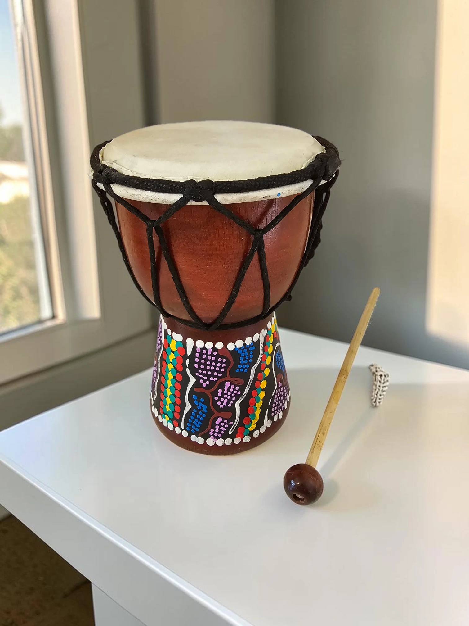 Artisan Wood Decor Hand-Carved Wooden Djembe Drum, 6-Inch