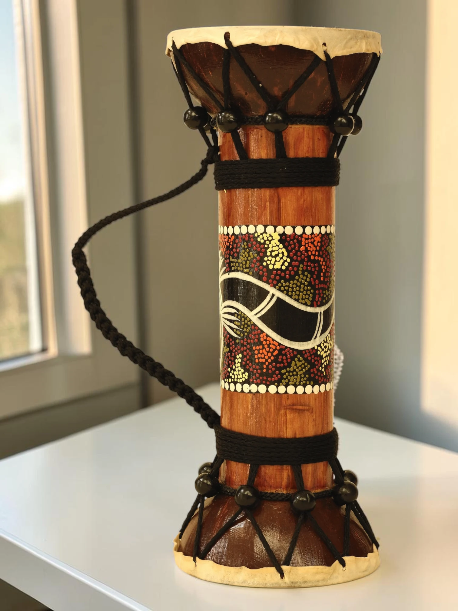 Artisan Wood Decor Hand Carved Wooden Double Sided Djembe Drum