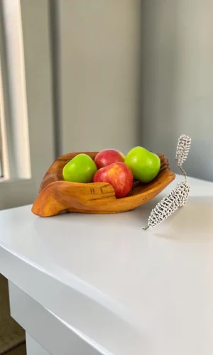 Artisan Wood Decor Hand-Carved Suar Wood Hands Serving Bowl, 12-Inch